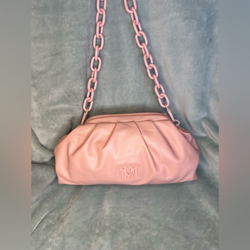 Badgley Mischka Blush Pink Chain-Strap Wrapped Frame Clutch Shoulder Bag
